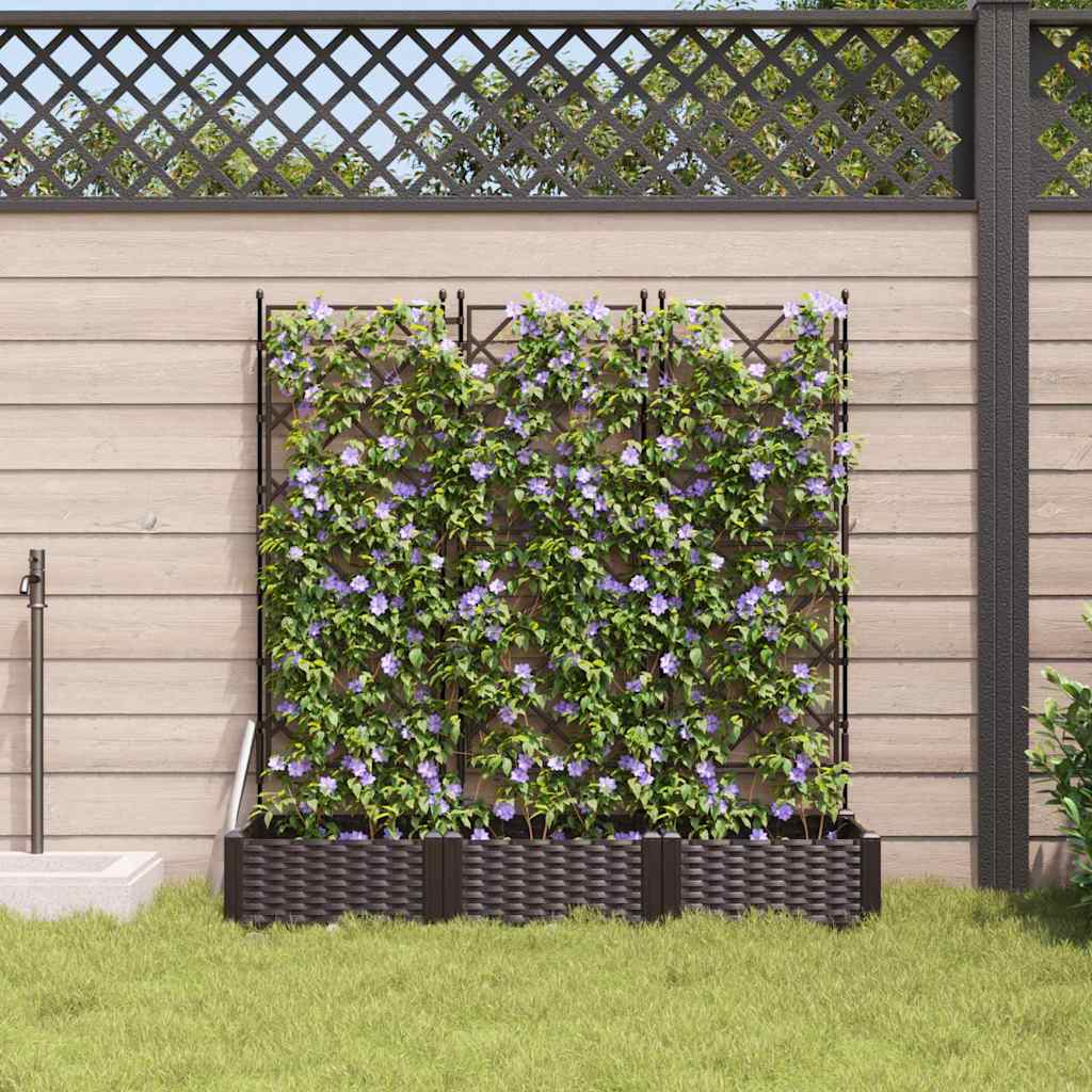 Jardineira com Treliça 3 pcs Castanho 120 x 40 x 125.5 cm PP