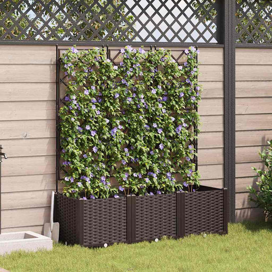 Jardineira com Treliça 3 pcs Castanho 120 x 40 x 143 cm PP