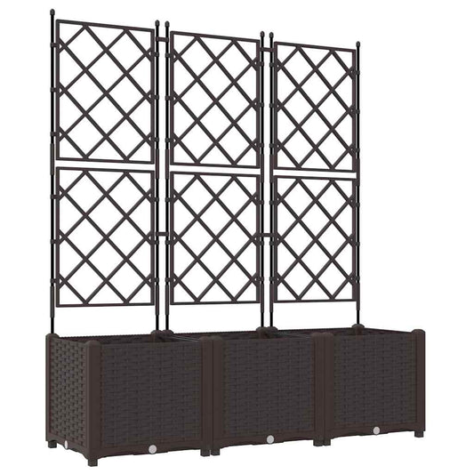 Jardineira com Treliça 3 pcs Castanho 120 x 40 x 143 cm PP
