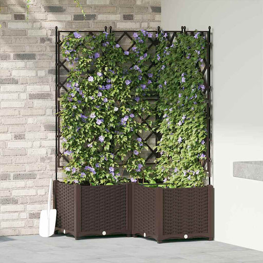 Jardineira com Treliça 3 pcs Castanho 80 x 80 x 143 cm PP