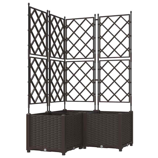 Jardineira com Treliça 3 pcs Castanho 80 x 80 x 143 cm PP