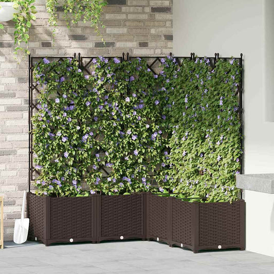 Jardineira com Treliça 5 pcs Castanho 120 x 120 x 143 cm PP