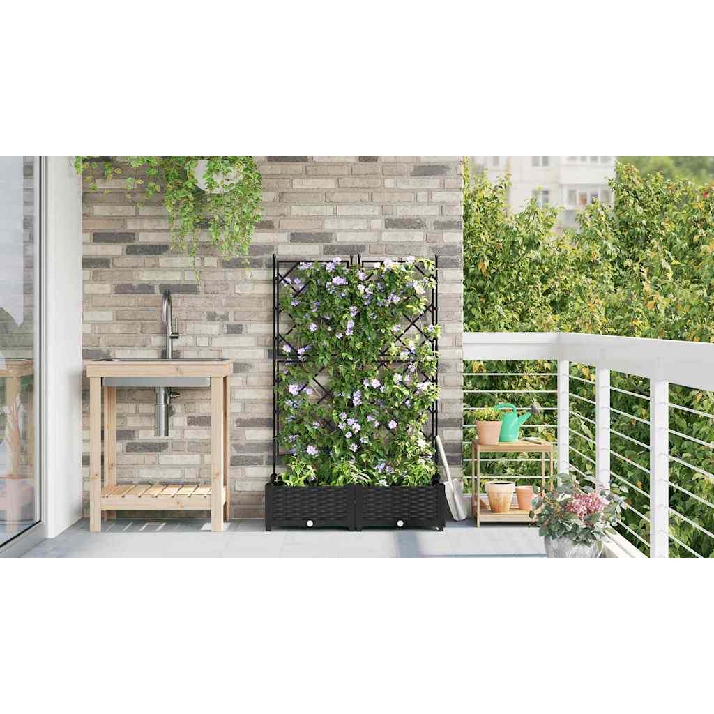 Jardineira com Treliça 2 pcs Preto 80 x 40 x 125.5 cm PP