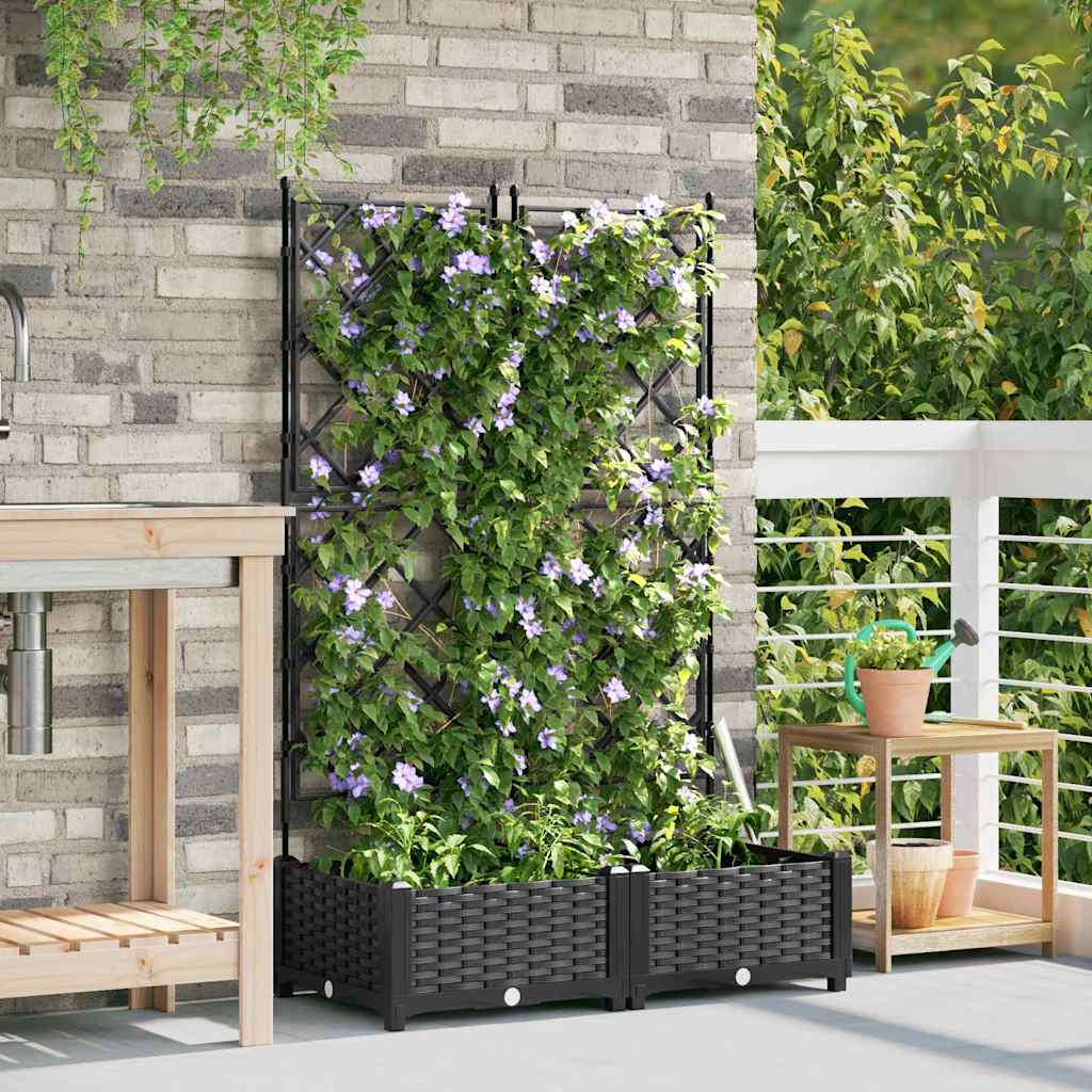 Jardineira com Treliça 2 pcs Preto 80 x 40 x 125.5 cm PP