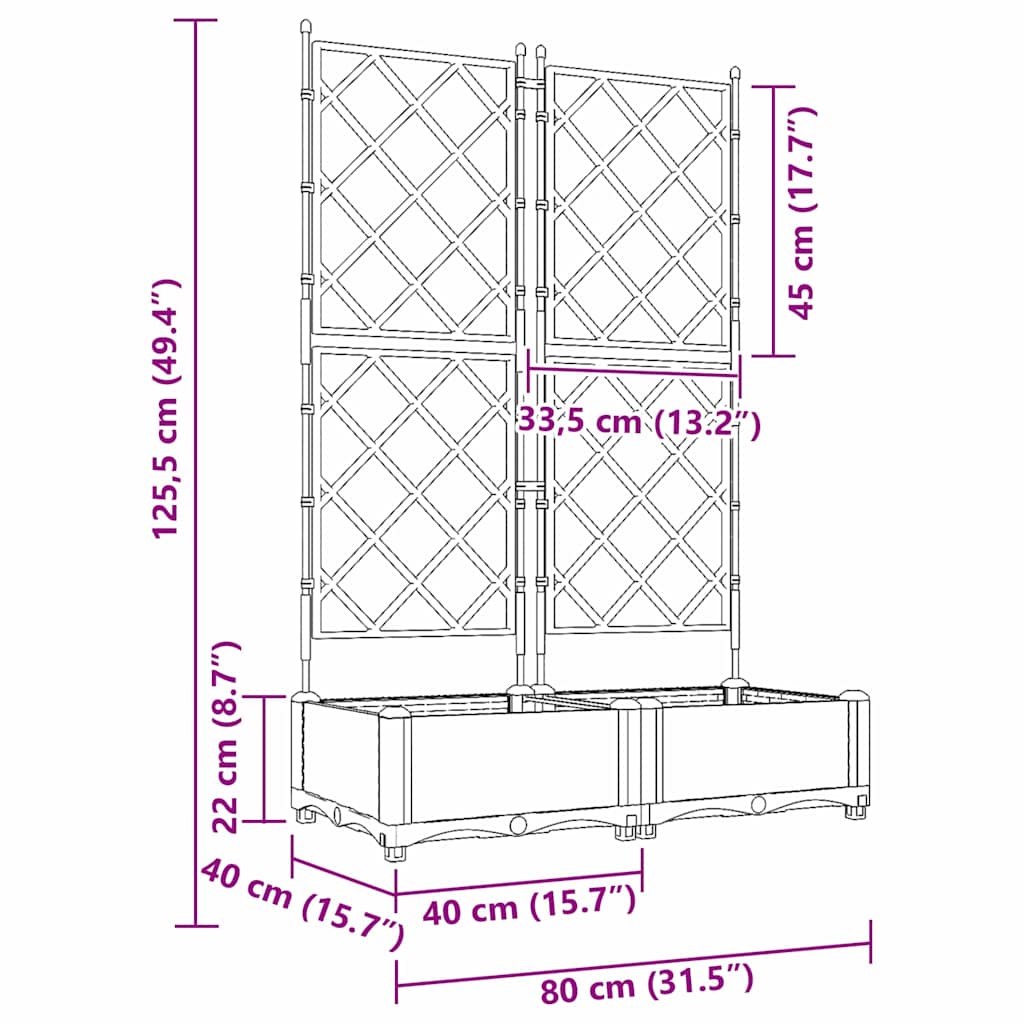 Jardineira com Treliça 2 pcs Preto 80 x 40 x 125.5 cm PP