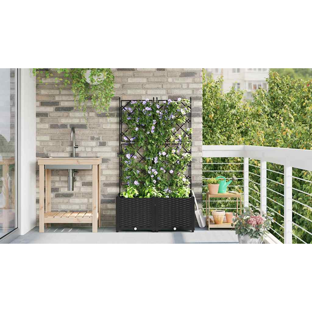 Jardineira com Treliça 2 pcs Preto 80 x 40 x 143 cm PP