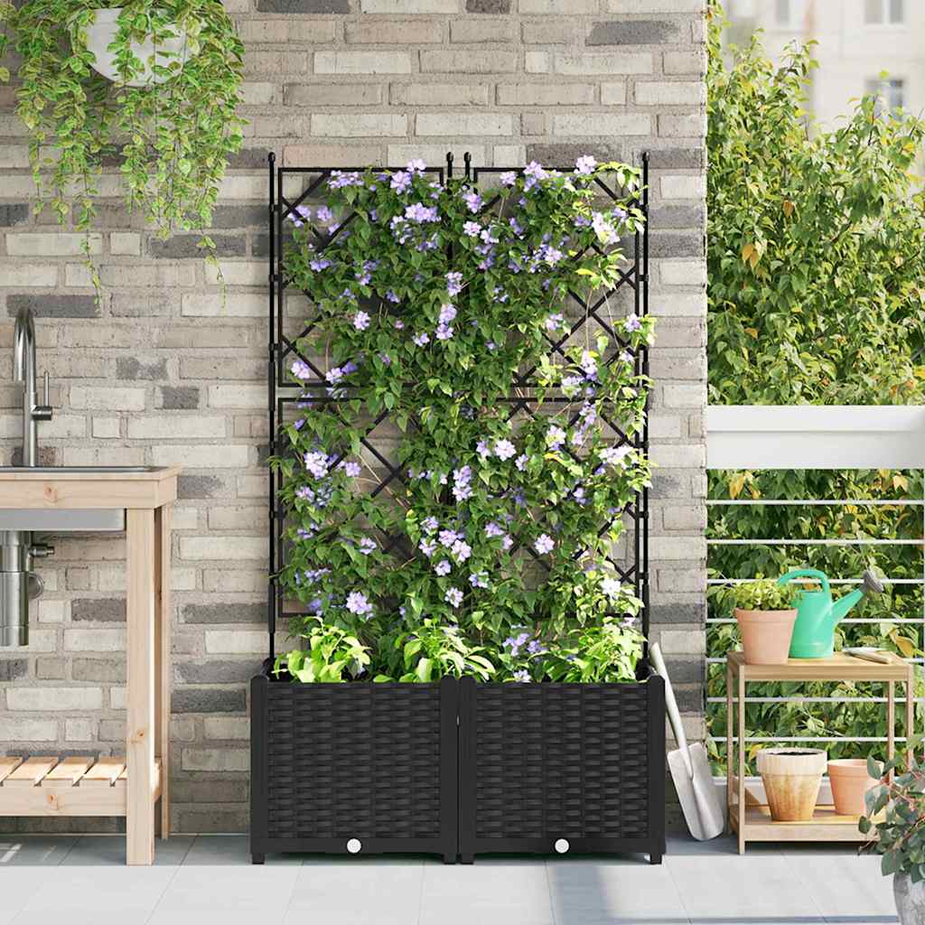 Jardineira com Treliça 2 pcs Preto 80 x 40 x 143 cm PP