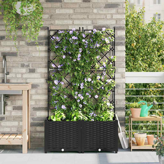 Jardineira com Treliça 2 pcs Preto 80 x 40 x 143 cm PP