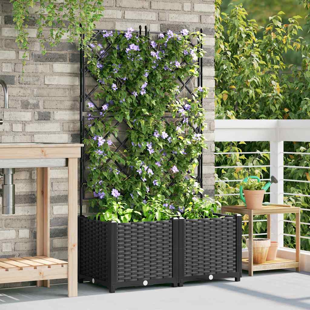 Jardineira com Treliça 2 pcs Preto 80 x 40 x 143 cm PP