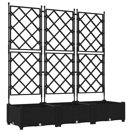 Jardineira com Treliça 3 pcs Preto 120 x 40 x 125.5 cm PP