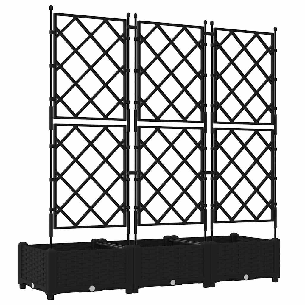 Jardineira com Treliça 3 pcs Preto 120 x 40 x 125.5 cm PP