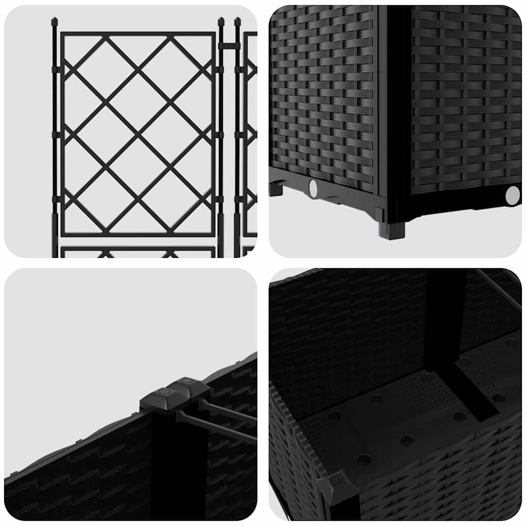 Jardineira com Treliça 3 pcs Preto 120 x 40 x 143 cm PP