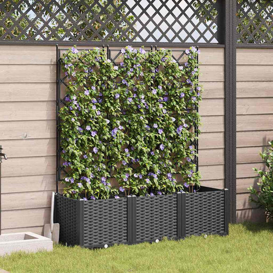 Jardineira com Treliça 3 pcs Preto 120 x 40 x 143 cm PP