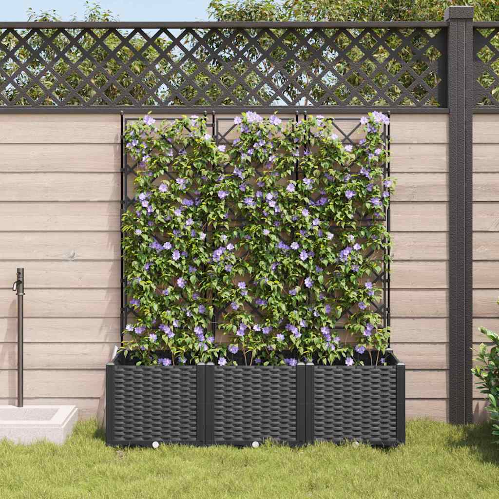 Jardineira com Treliça 3 pcs Preto 120 x 40 x 143 cm PP