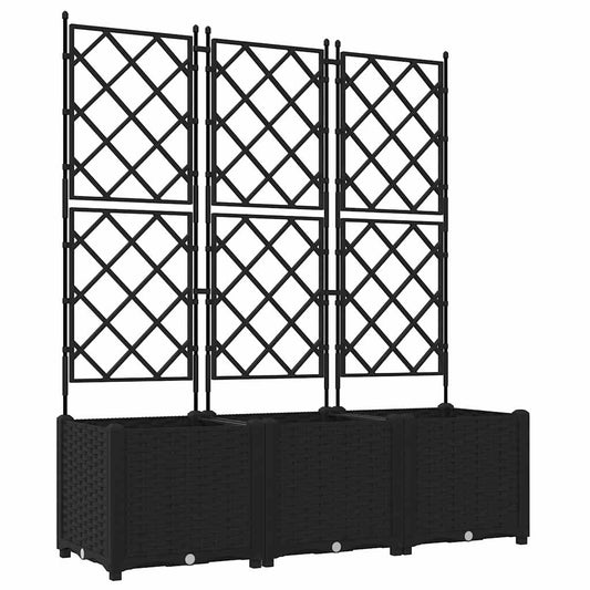 Jardineira com Treliça 3 pcs Preto 120 x 40 x 143 cm PP