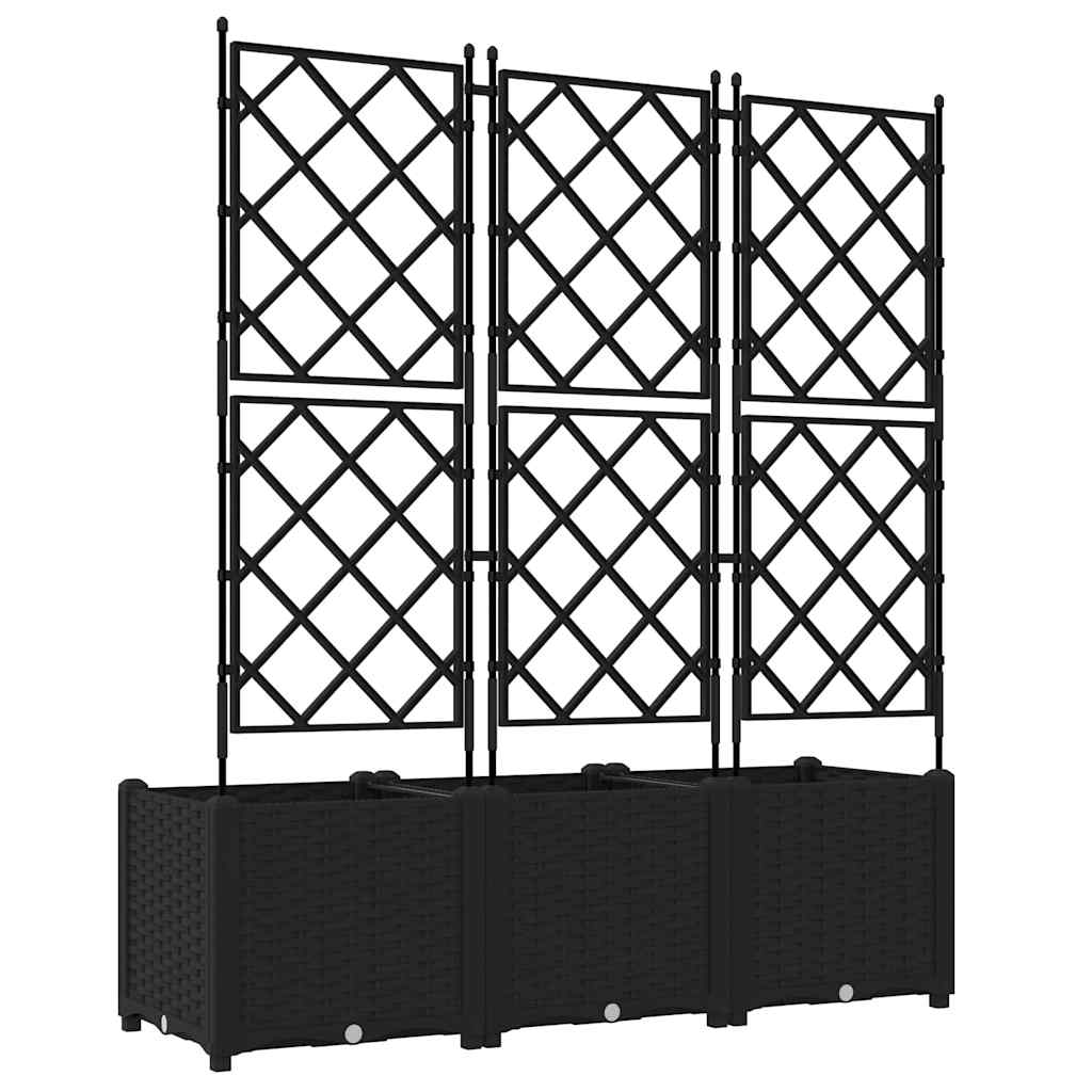 Jardineira com Treliça 3 pcs Preto 120 x 40 x 143 cm PP