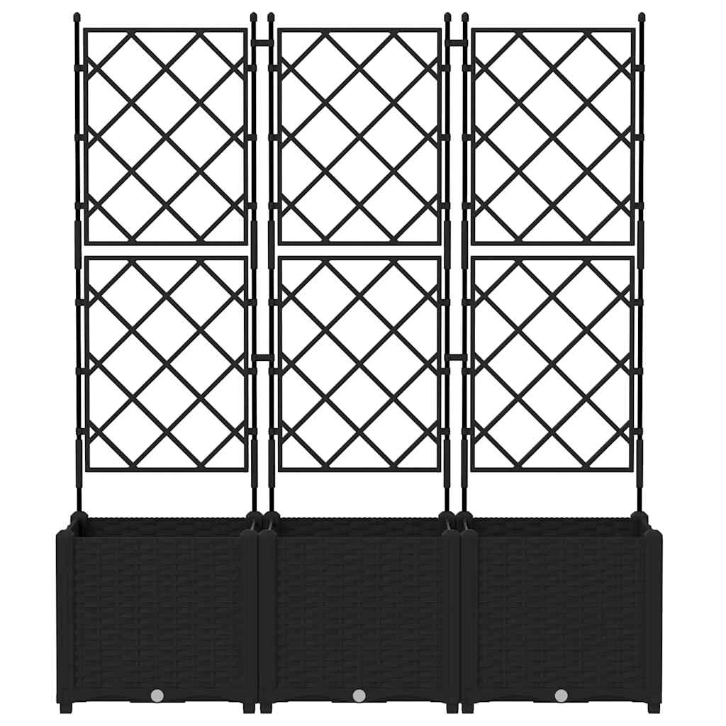 Jardineira com Treliça 3 pcs Preto 120 x 40 x 143 cm PP