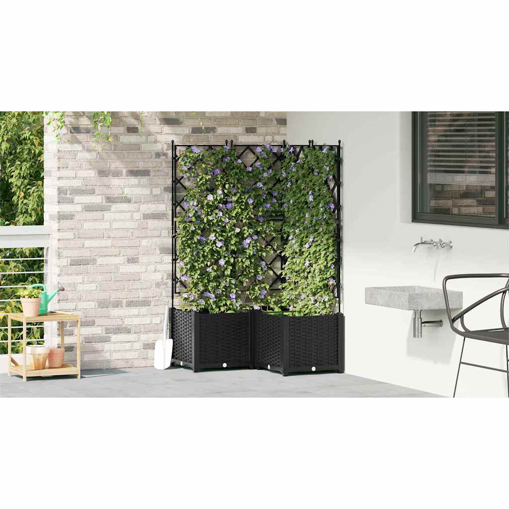 Jardineira com Treliça 3 pcs Preto 80 x 80 x 143 cm PP