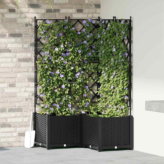 Jardineira com Treliça 3 pcs Preto 80 x 80 x 143 cm PP