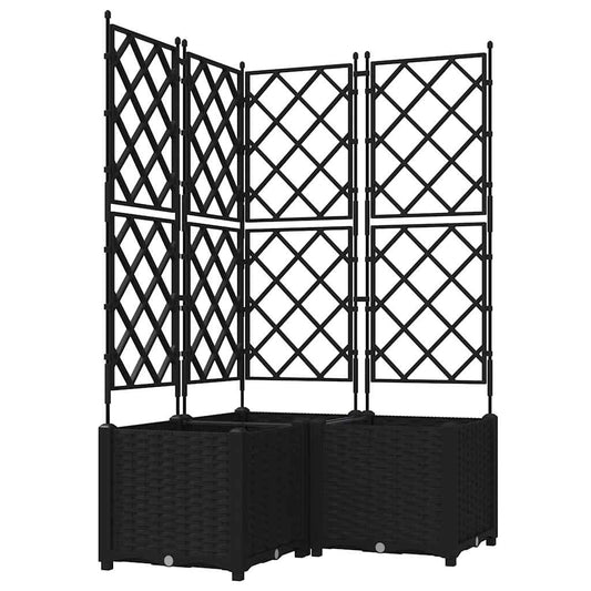 Jardineira com Treliça 3 pcs Preto 80 x 80 x 143 cm PP