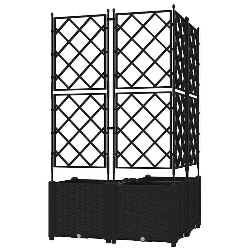 Jardineira com Treliça 3 pcs Preto 80 x 80 x 143 cm PP