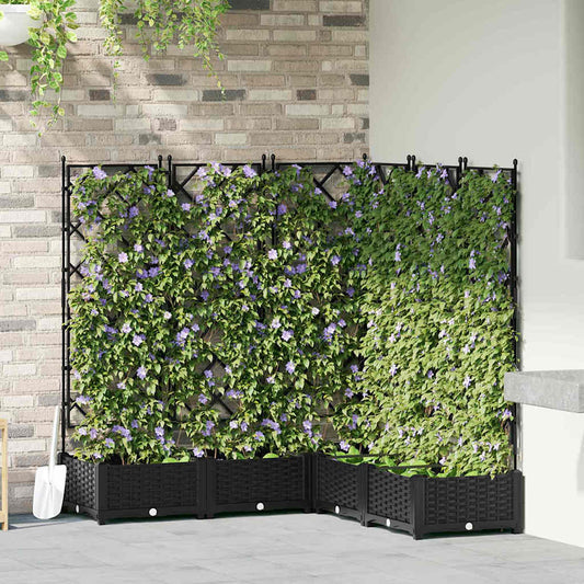Jardineira com Treliça 5 pcs Preto 120 x 120 x 125.5 cm PP
