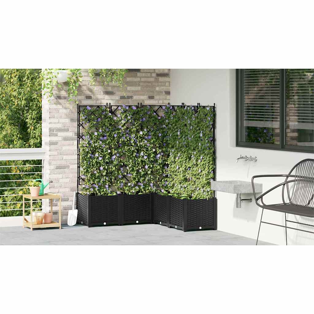 Jardineira com Treliça 5 pcs Preto 120 x 120 x 143 cm PP