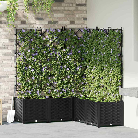 Jardineira com Treliça 5 pcs Preto 120 x 120 x 143 cm PP
