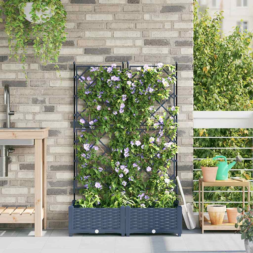 Jardineira com Treliça 2 pcs Cinzeto 80 x 40 x 125.5 cm PP