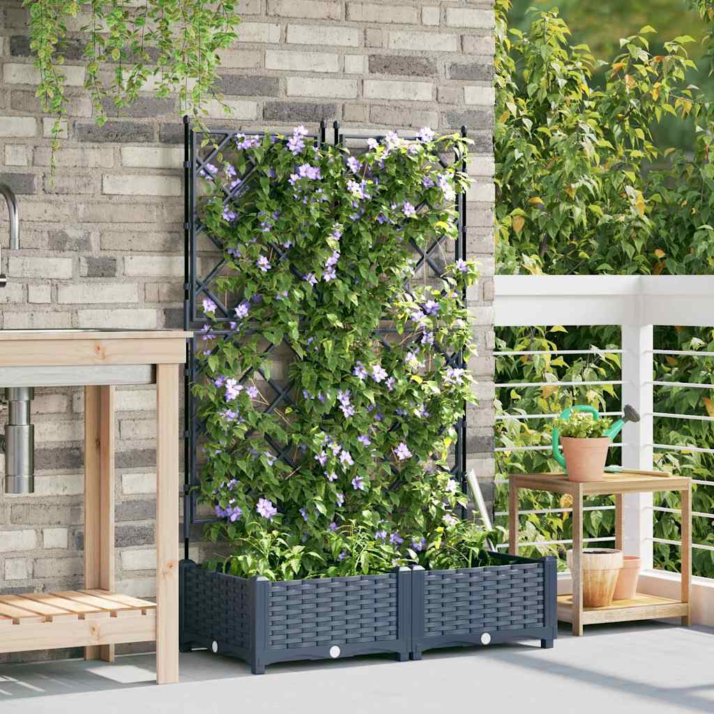 Jardineira com Treliça 2 pcs Cinzeto 80 x 40 x 125.5 cm PP