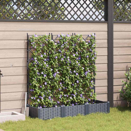 Jardineira com Treliça 3 pcs Cinzeto 120 x 40 x 125.5 cm PP
