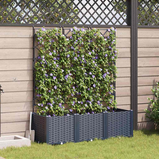 Jardineira com Treliça 3 pcs Cinzeto 120 x 40 x 143 cm PP