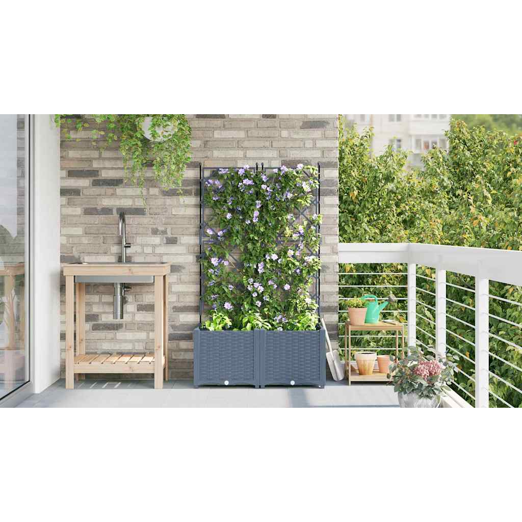 Jardineira com Treliça 2 pcs Cinzento-claro 80 x 40 x 143 cm PP