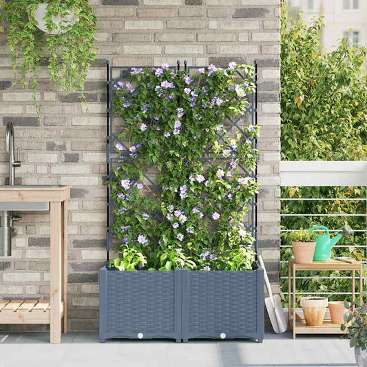 Jardineira com Treliça 2 pcs Cinzento-claro 80 x 40 x 143 cm PP