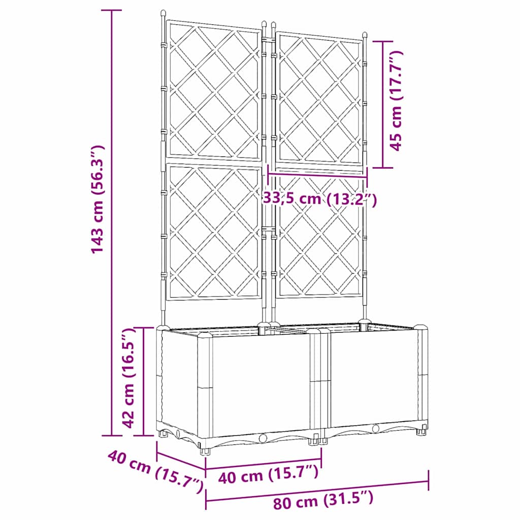 Jardineira com Treliça 2 pcs Cinzento-claro 80 x 40 x 143 cm PP