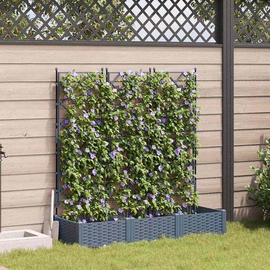 Jardineira com Treliça 3 pcs Cinzento-claro 120 x 40 x 125.5 cm