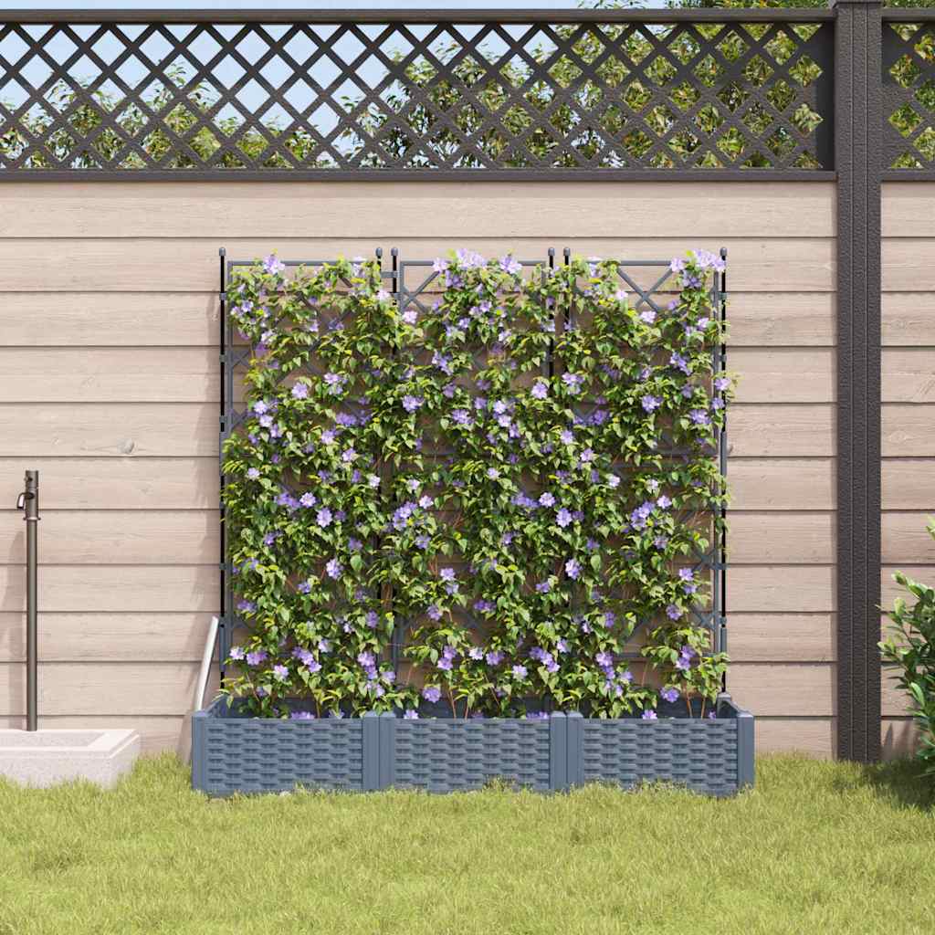 Jardineira com Treliça 3 pcs Cinzento-claro 120 x 40 x 125.5 cm