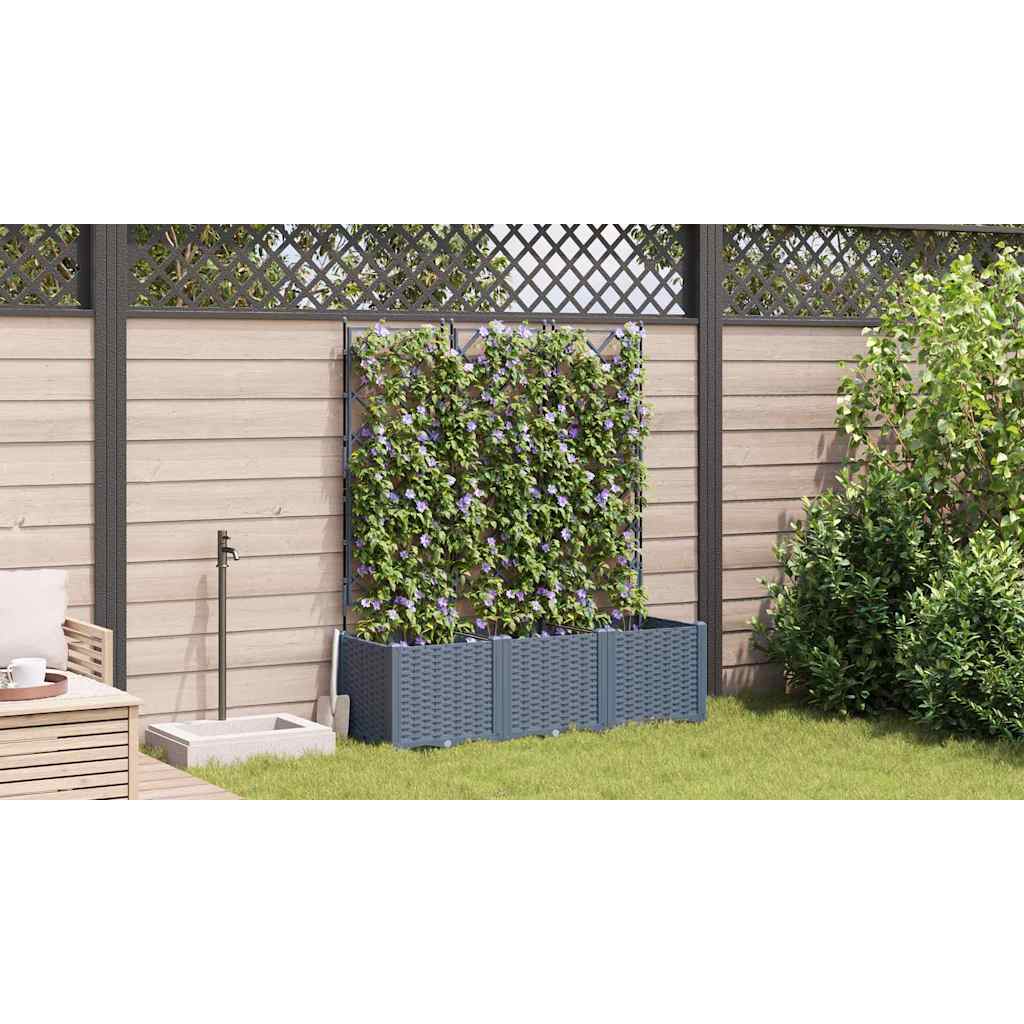 Jardineira com Treliça 3 pcs Cinzento-claro 120 x 40 x 143 cm