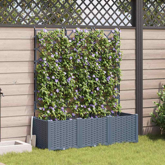 Jardineira com Treliça 3 pcs Cinzento-claro 120 x 40 x 143 cm
