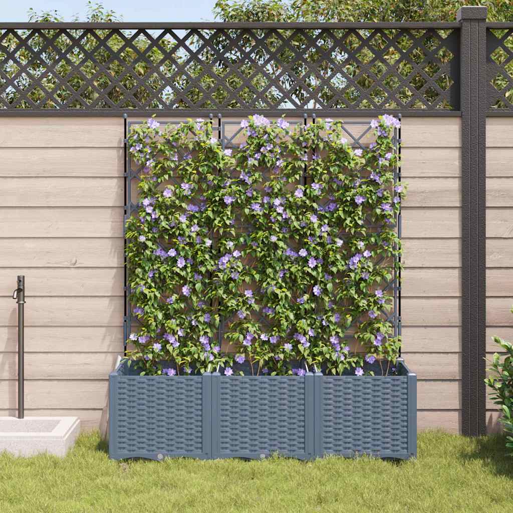 Jardineira com Treliça 3 pcs Cinzento-claro 120 x 40 x 143 cm