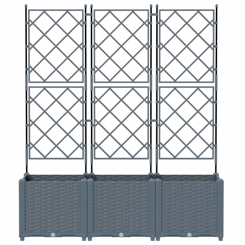 Jardineira com Treliça 3 pcs Cinzento-claro 120 x 40 x 143 cm