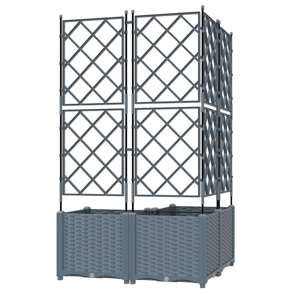 Jardineira com Treliça 3 pcs Cinzento-claro 80 x 80 x 143 cm PP