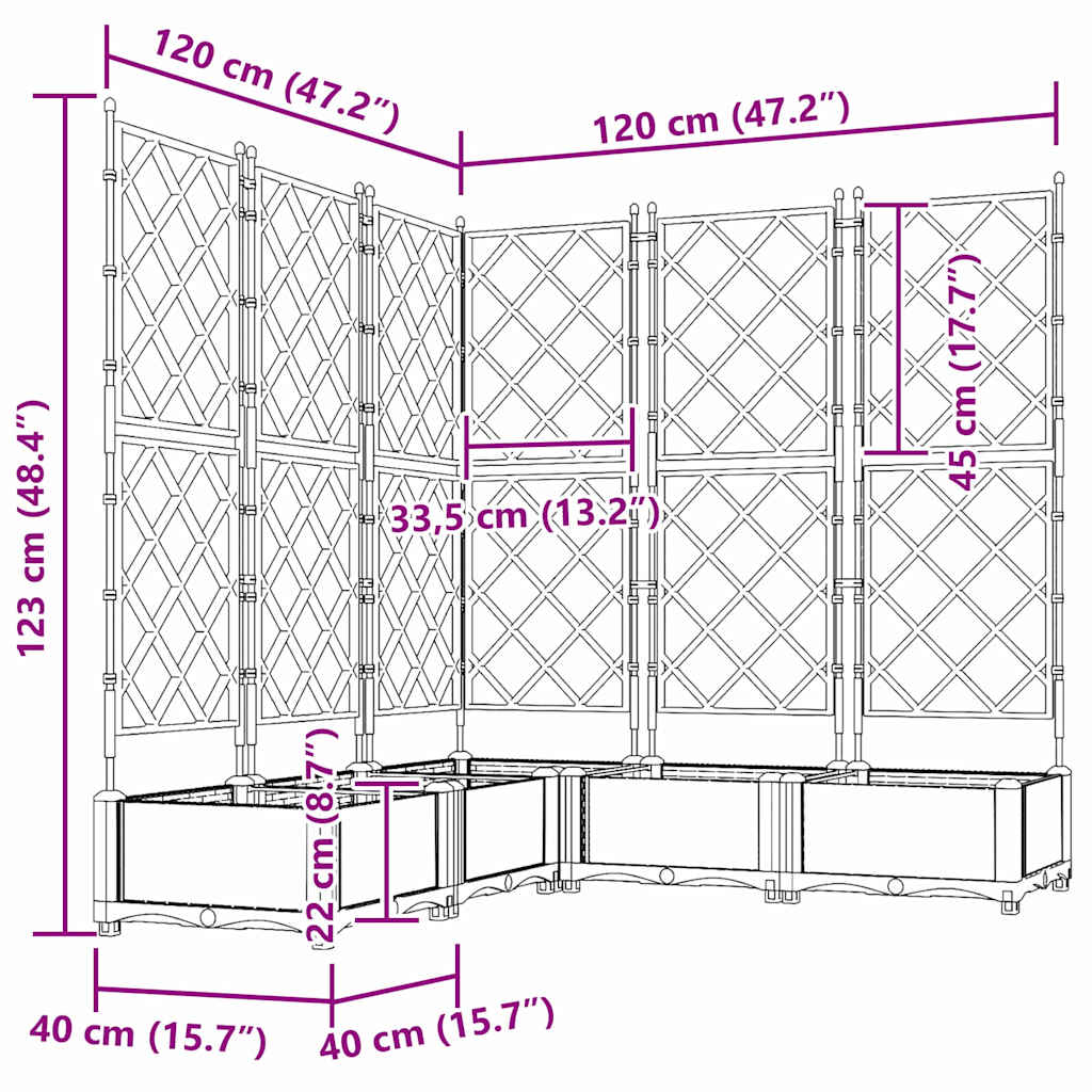 Jardineira com Treliça 5 pcs Cinzento-claro