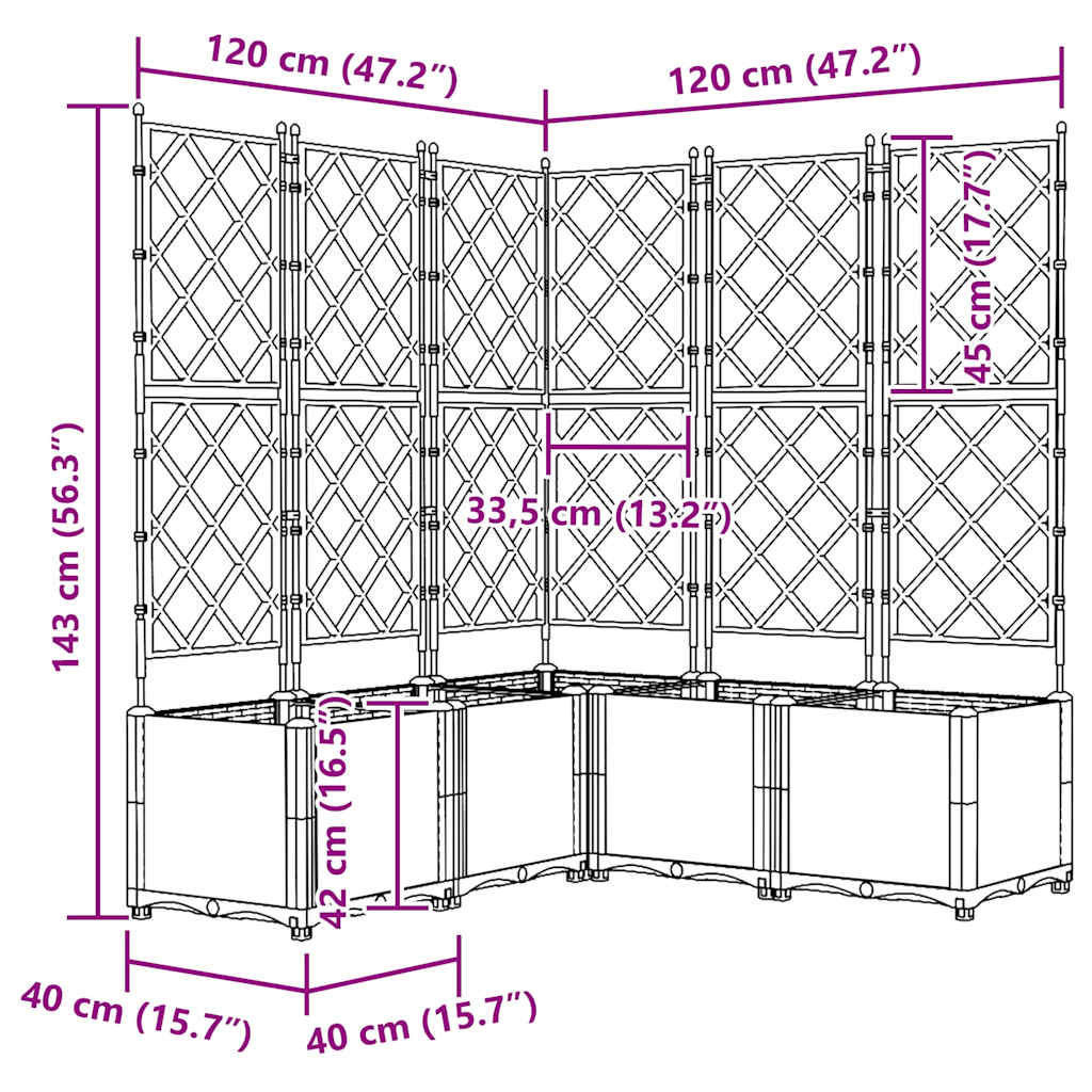Jardineira com Treliça 5 pcs Cinzento-claro 120 x 120 x 143 cm