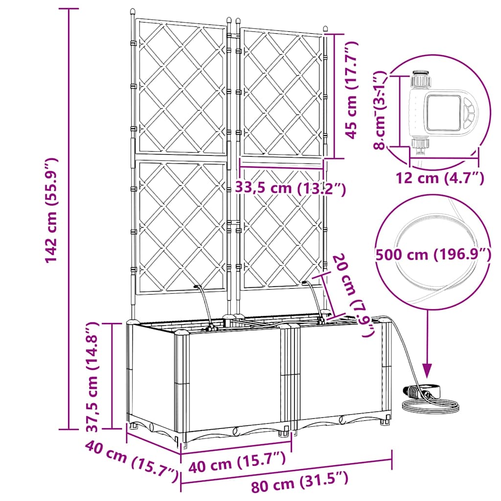 Vasos de Jardim Cinzento-claro 80 x 40 x 142 cm Aço