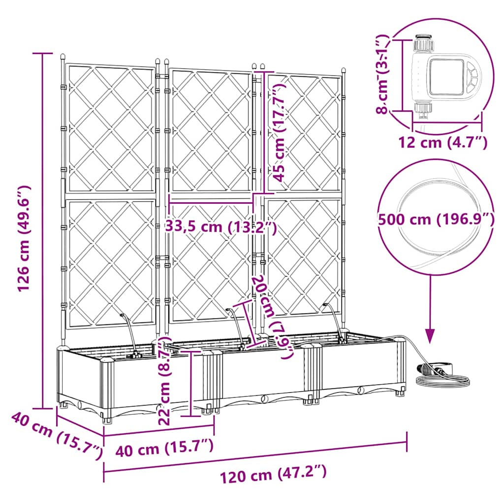 Vasos de Jardim Cinzento-claro 120 x 40 x 126 cm Aço