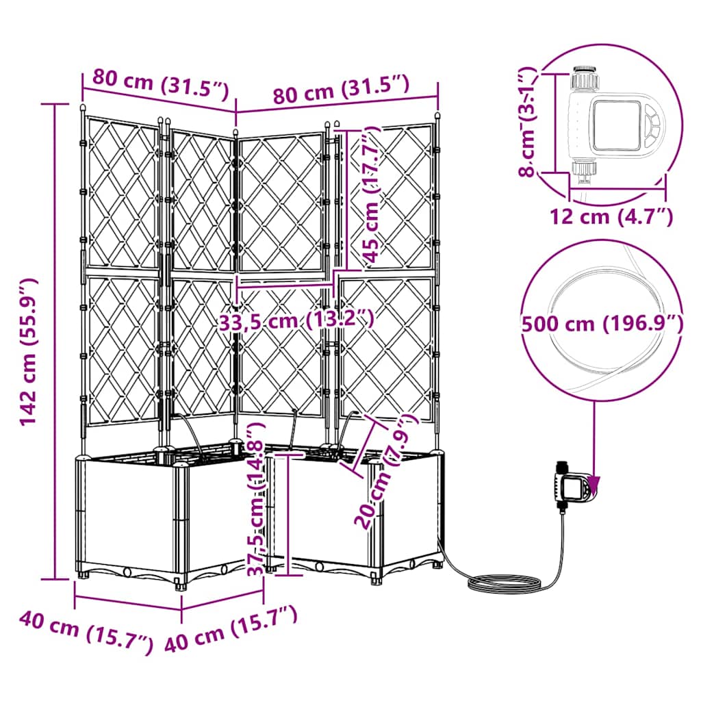 Vasos de Jardim Cinzento-claro 80 x 80 x 142 cm Aço
