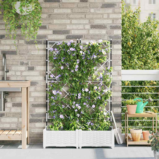 Jardineira com Treliça 2 pcs Branco 80 x 40 x 125.5 cm PP