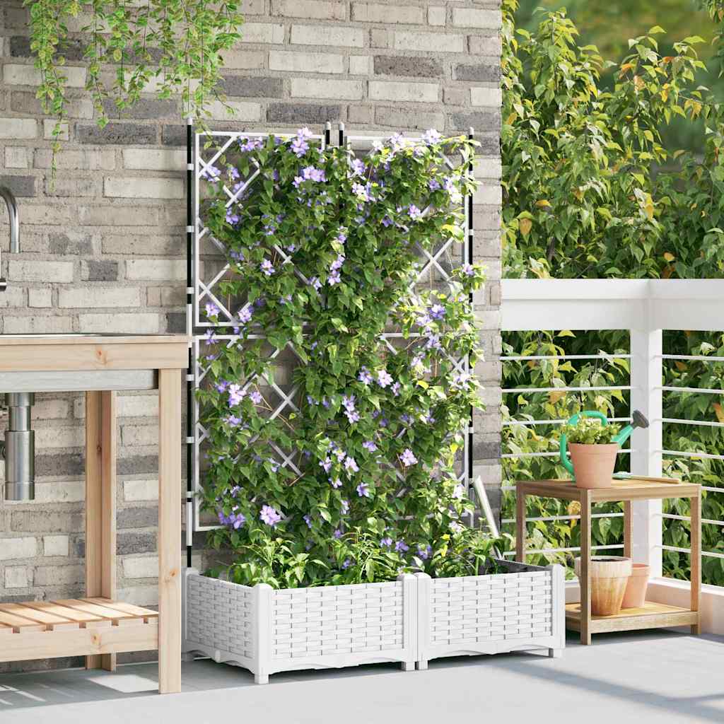 Jardineira com Treliça 2 pcs Branco 80 x 40 x 125.5 cm PP