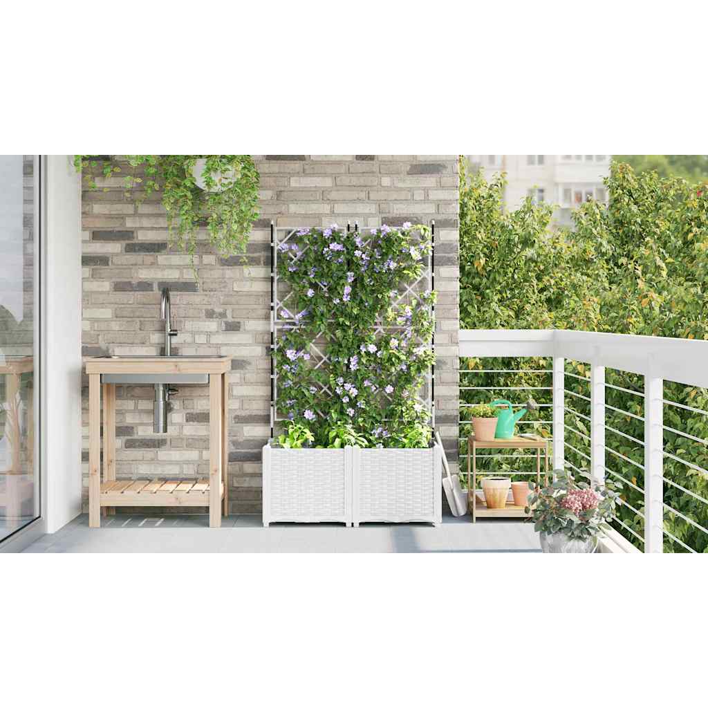 Jardineira com Treliça 2 pcs Branco 80 x 40 x 143 cm PP